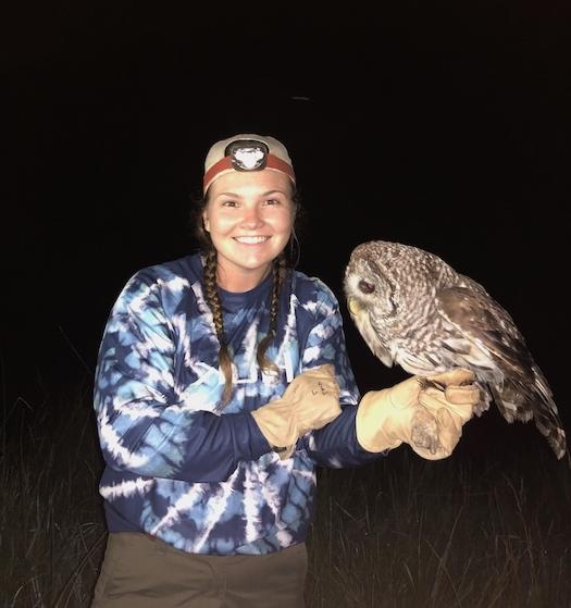 student aiding a falcon